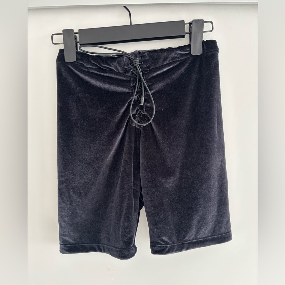 Velvet Black front facing Lace-Up Biker Shorts by Triangl